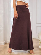 Solid Elastic Waist Maxi Skirt (6)