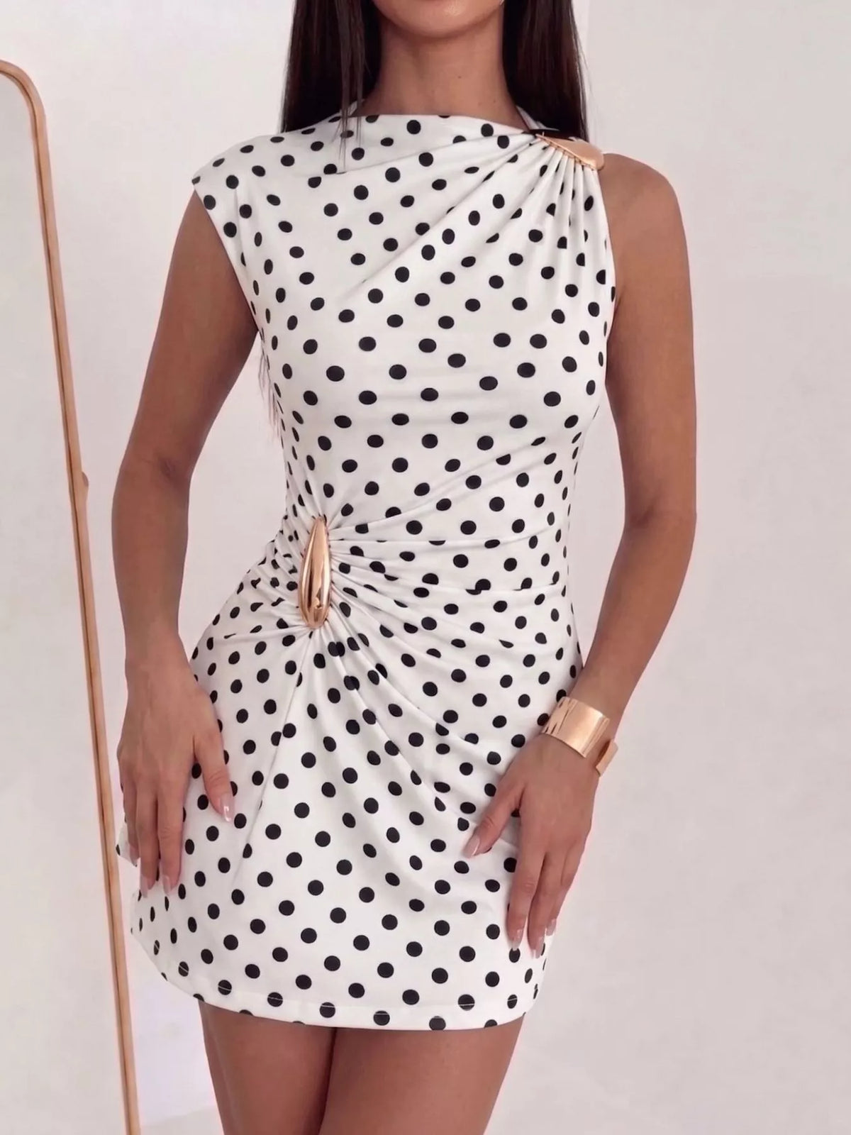 Ruched Asymmetrical Sleeveless Mini Dress (9)