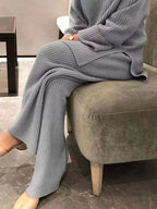 Full Size Ribbed Knit Relaxed Fit Top Pants Sweater Set Plus (3)