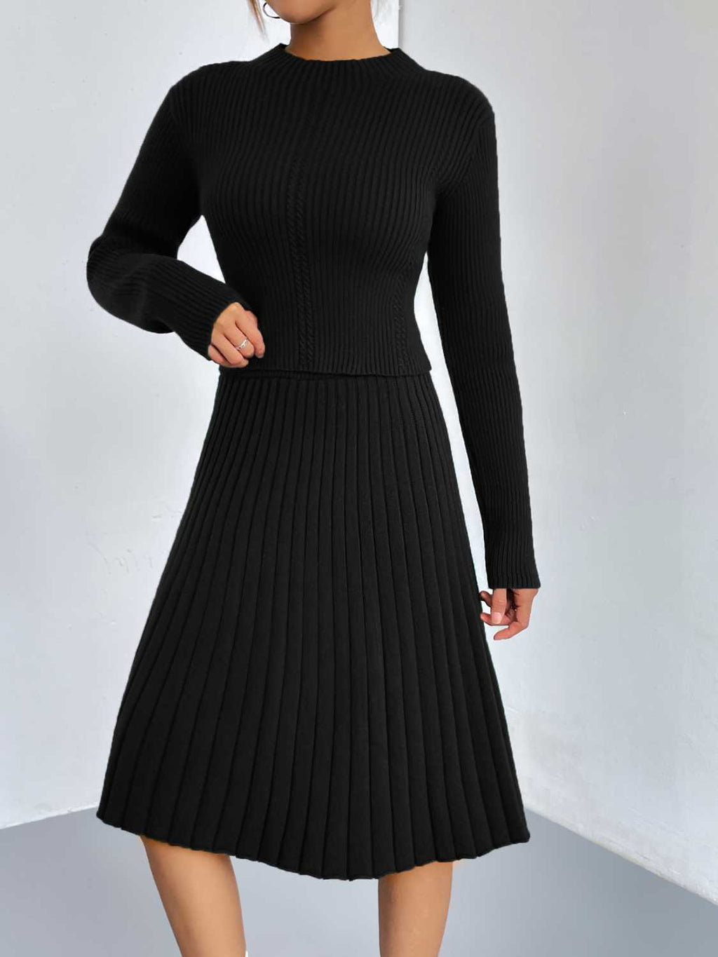 Rib-knit Sweater Skirt Set (9)