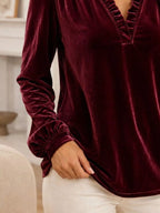 V-neck Ruffle Trim Velvet Blouse (12)