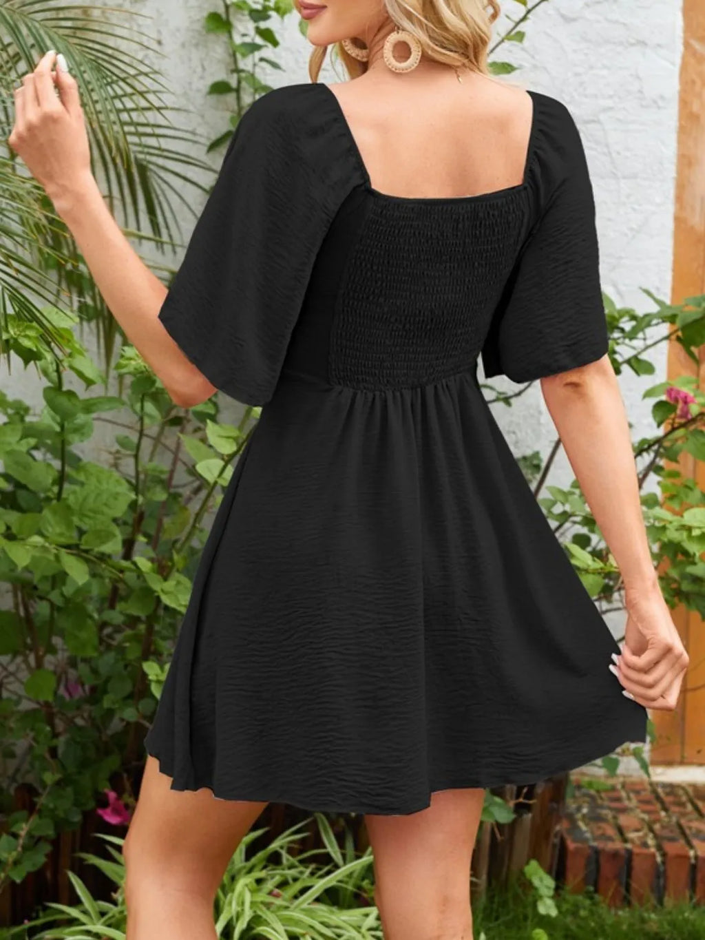 Smocked Back Knotted Flutter Sleeve Dress (15)