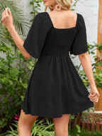 Smocked Back Knotted Flutter Sleeve Dress (15)
