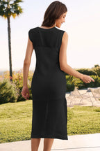 Slit Round Neck Sleeveless Sweater Dress (8)