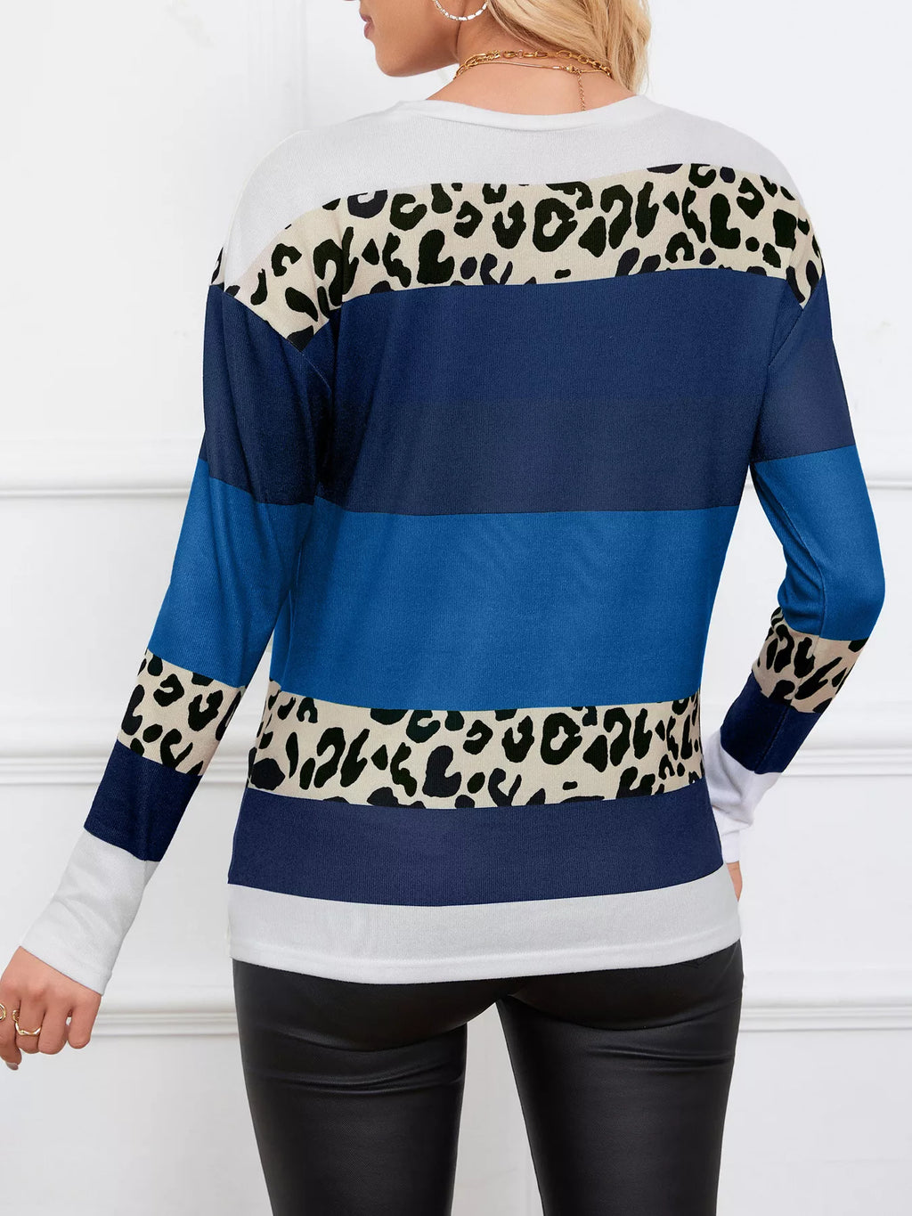 Leopard Block Striped Knit Top (4)