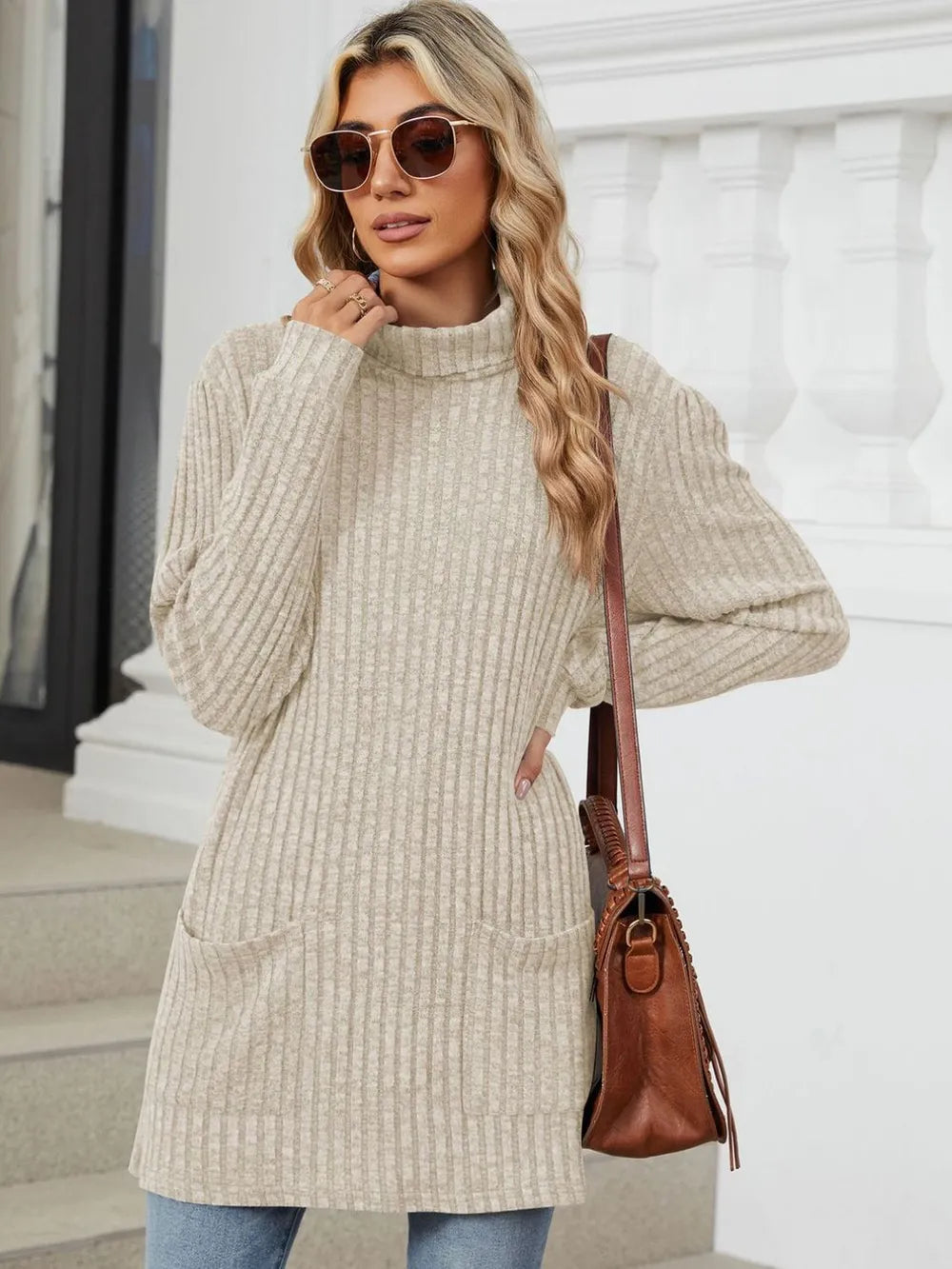 Ribbed Mock Neck Long Sleeve T-shirt (6)