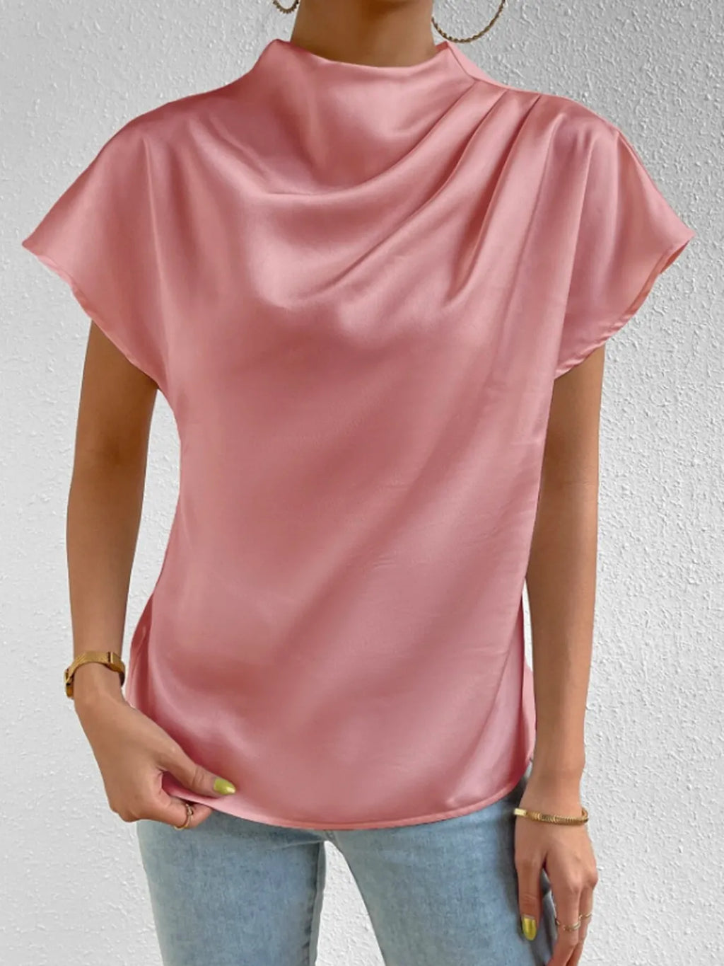 Mock Neck Short Sleeve Blouse (4)