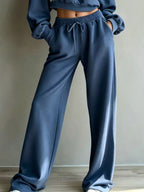 Round Neck Cropped Sweatshirt Wide-leg Pants (12)