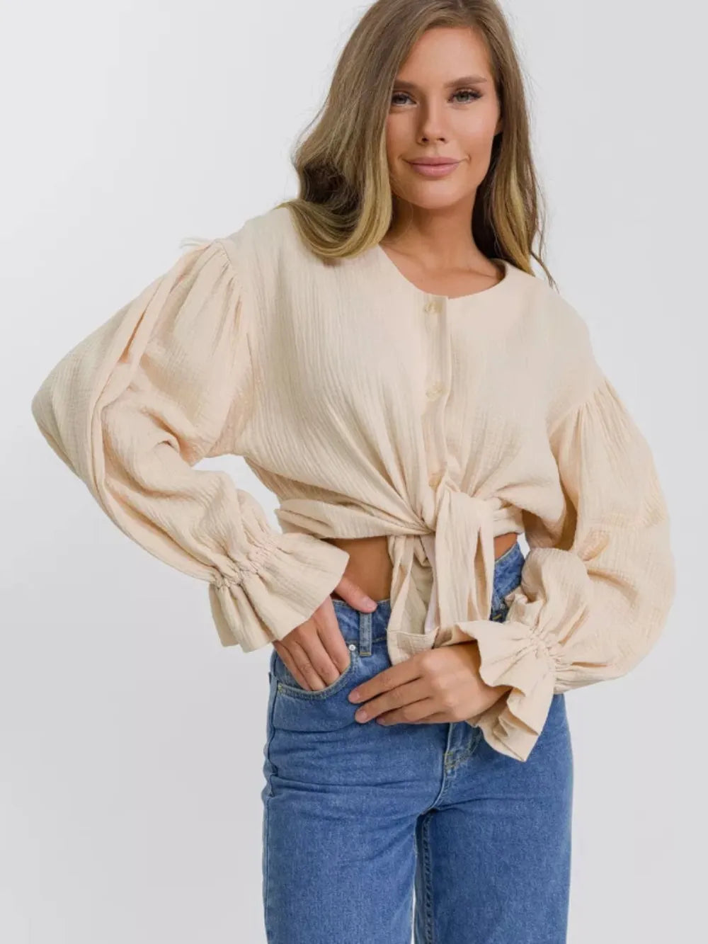 Button Up Flounce Sleeve Shirt (18)