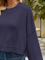 Round Neck Lantern Sleeve Sweater (7)