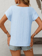 Eyelet Round Neck Short Sleeve Top (18)