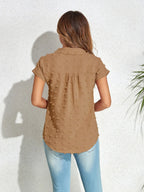 Swiss Dot Button Up Cap Sleeve Shirt (12)