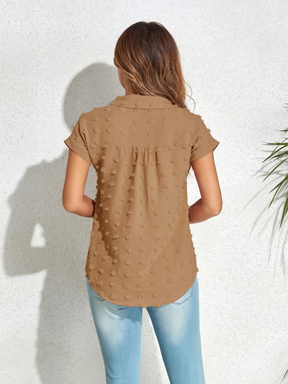 Swiss Dot Button Up Cap Sleeve Shirt (12)