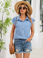 Plaid Button Up Cap Sleeve Shirt (30)