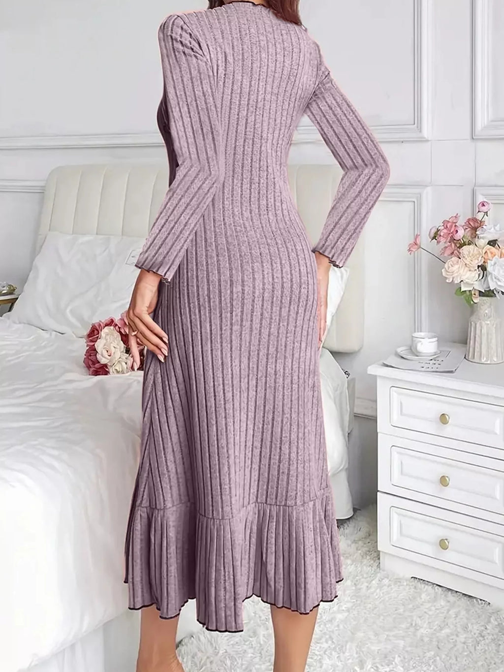 Full Size Ribbed Knit Ruffle Hem Bodycon Dress Plus (7)