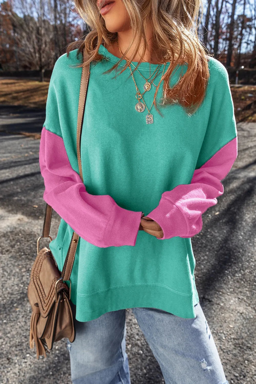 Contrast Round Neck Long Sleeve Sweatshirt (12)