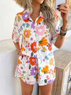 Printed Button Down Shirt Shorts Set (7)