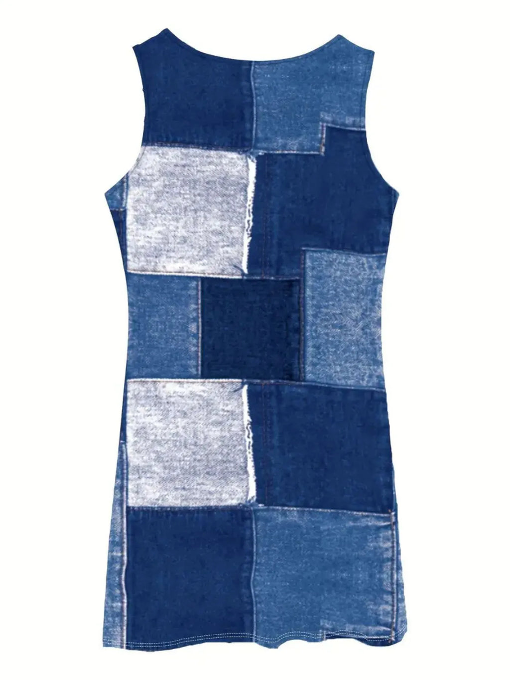 Patchwork Scoop Neck Denim Tank Dress (9)