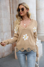 Flower Distressed Long Sleeve Sweater (17)