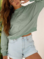 Raw Edge Flower Patch Drop Shoulder Casual Top (20)