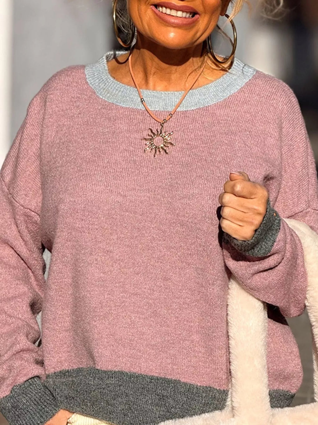 Contrast Trim Crew Neck Sweater (12)