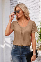 Decorative Button Scoop Neck T-shirt (22)