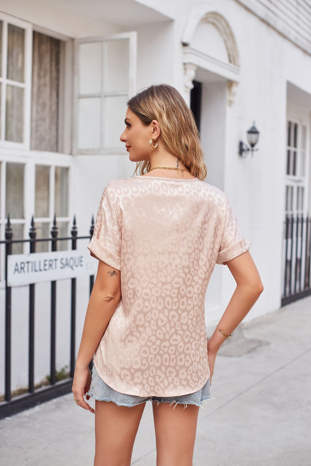 Leopard Print Curved Hem Satin Top (2)