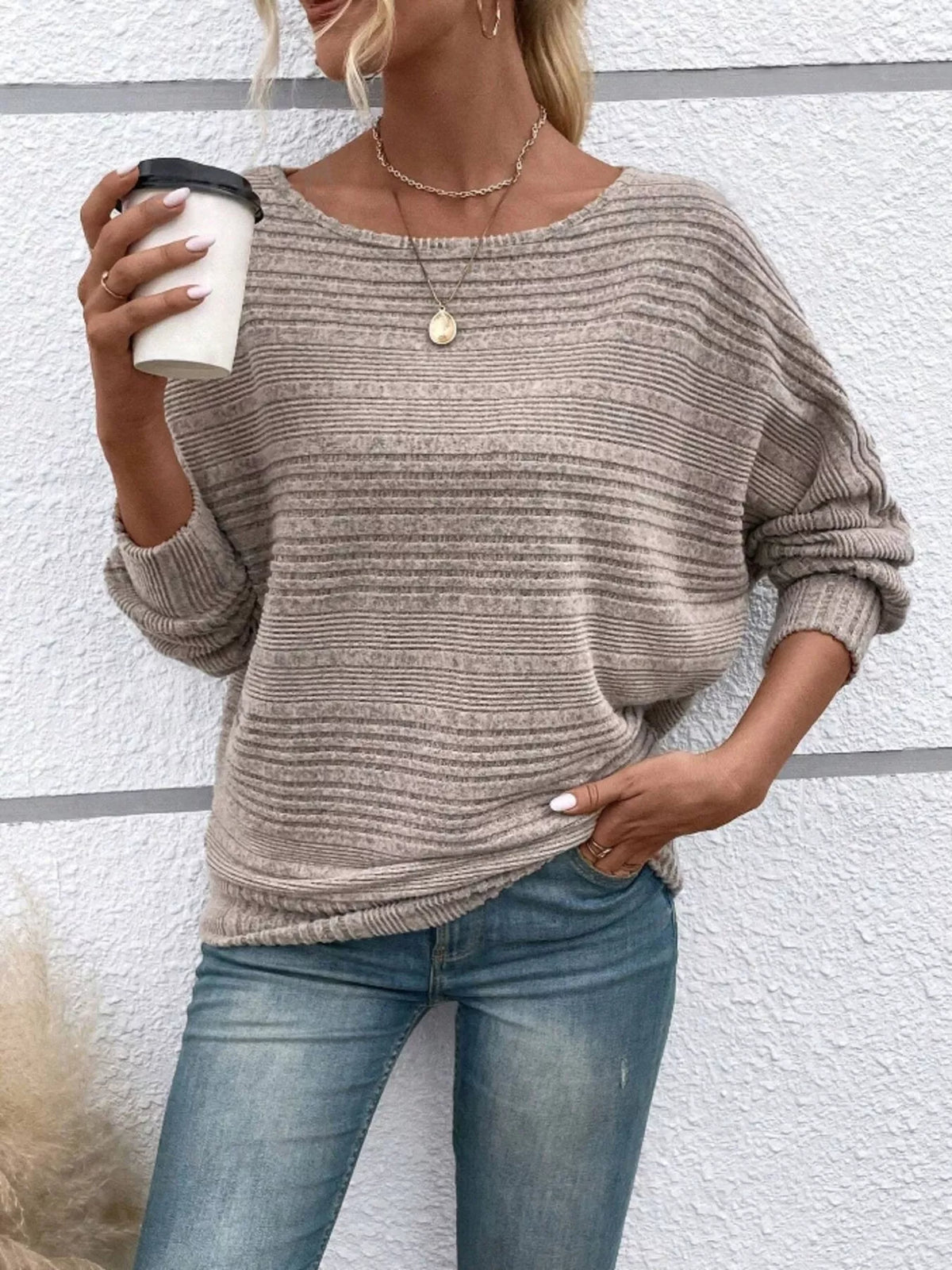Ribbed Round Neck Long Sleeve Top (2)