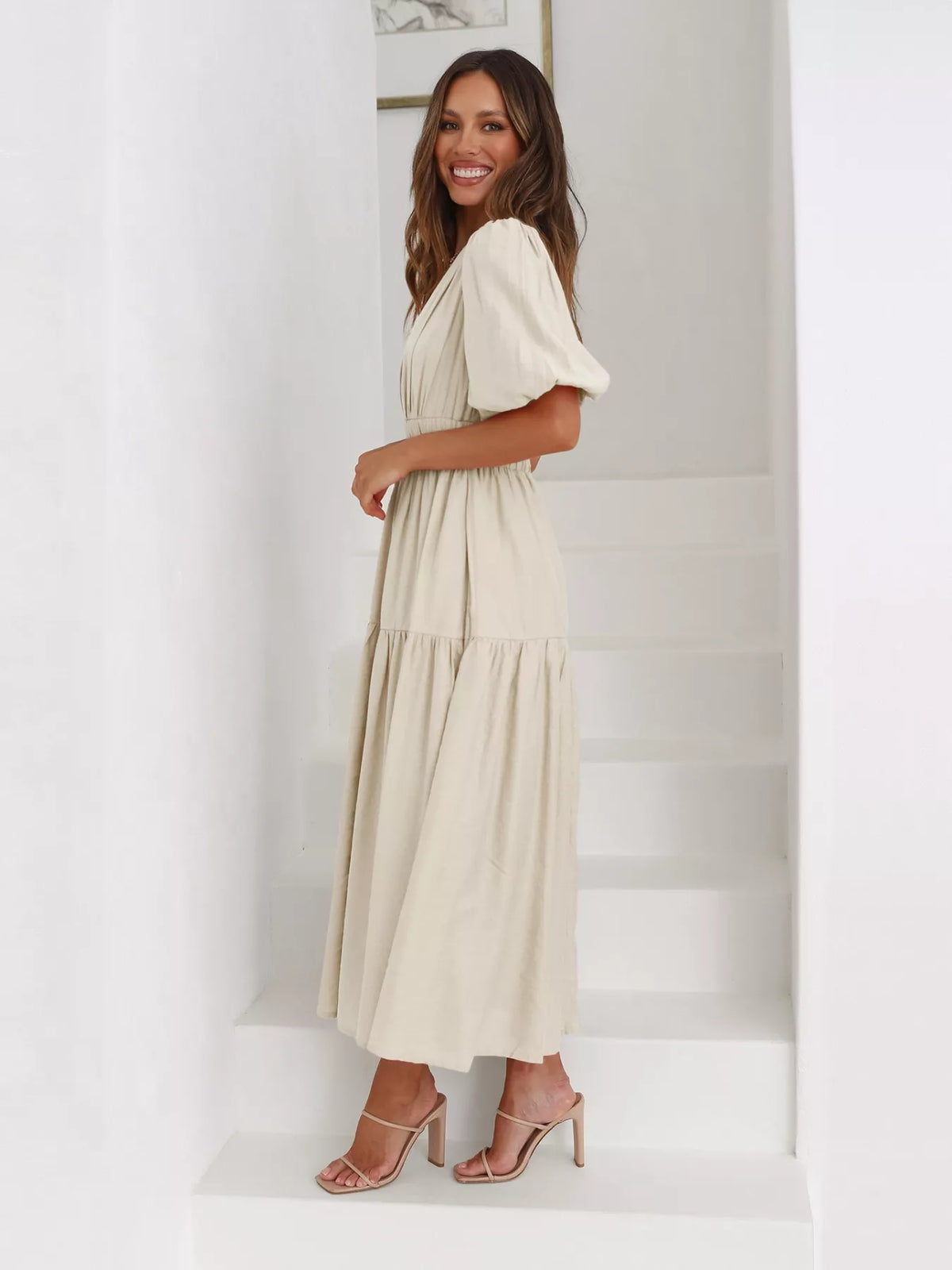 Tiered Puff Sleeve Midi Dress (13)