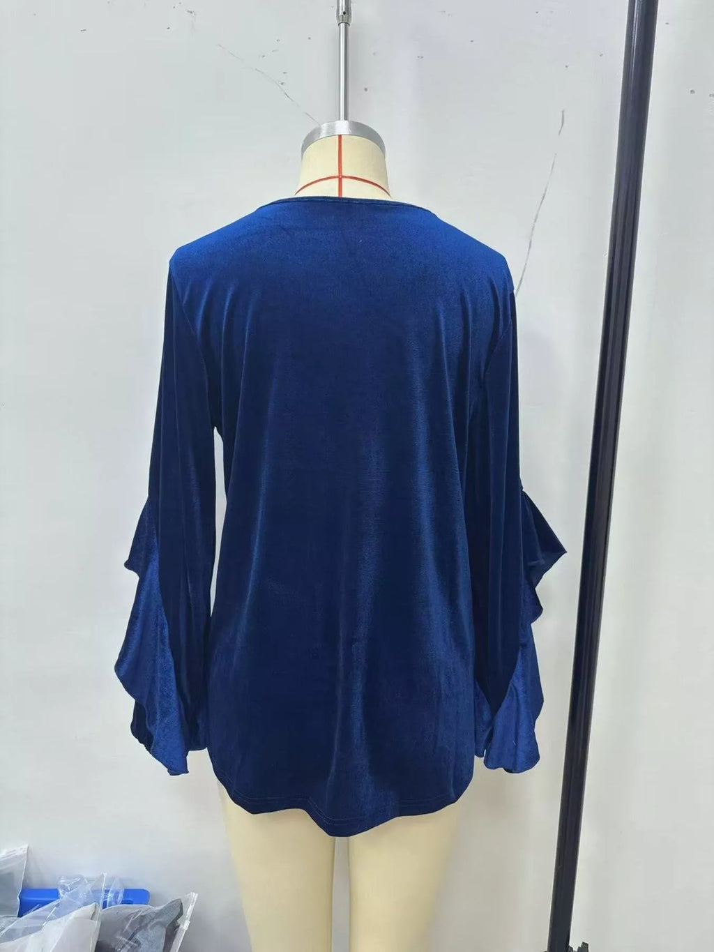 Velvet Round Neck Ruffle Sleeve Top (12)