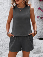 Round Neck Sleeveless Top Shorts Set (2)
