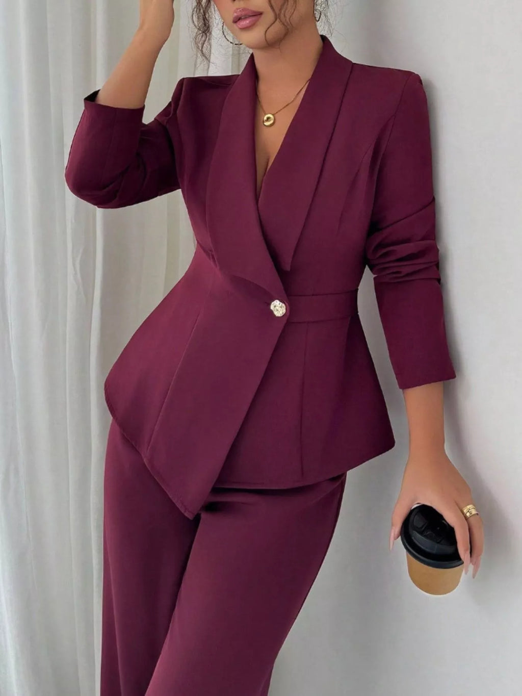 One Button Blazer Pants Set (32)