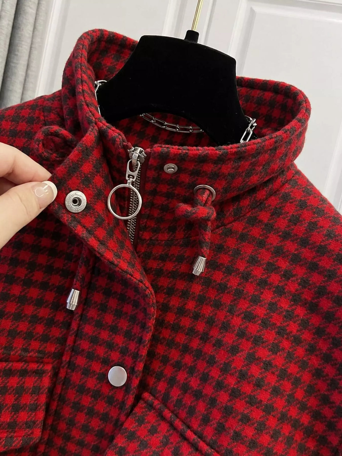 Plaid Cropped Zip-up Jacket (17)