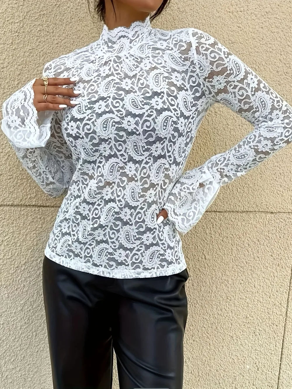 Mock Neck Long Sleeve Lace Top (18)