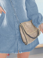 Full Size Button Front Long Sleeve Denim Dress Plus (6)