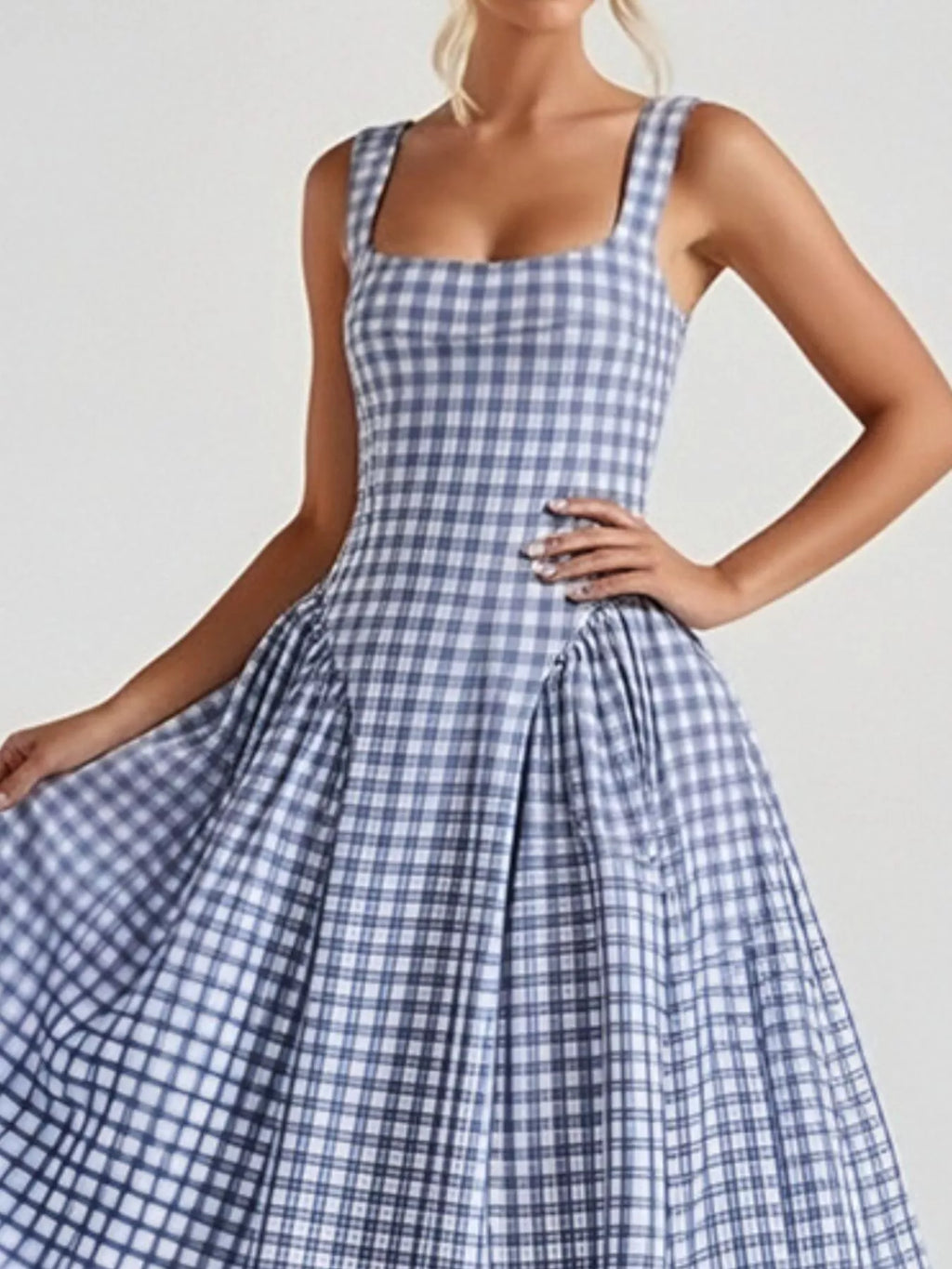 Full Size Plaid Square Neckline Midi Dress Plus (17)