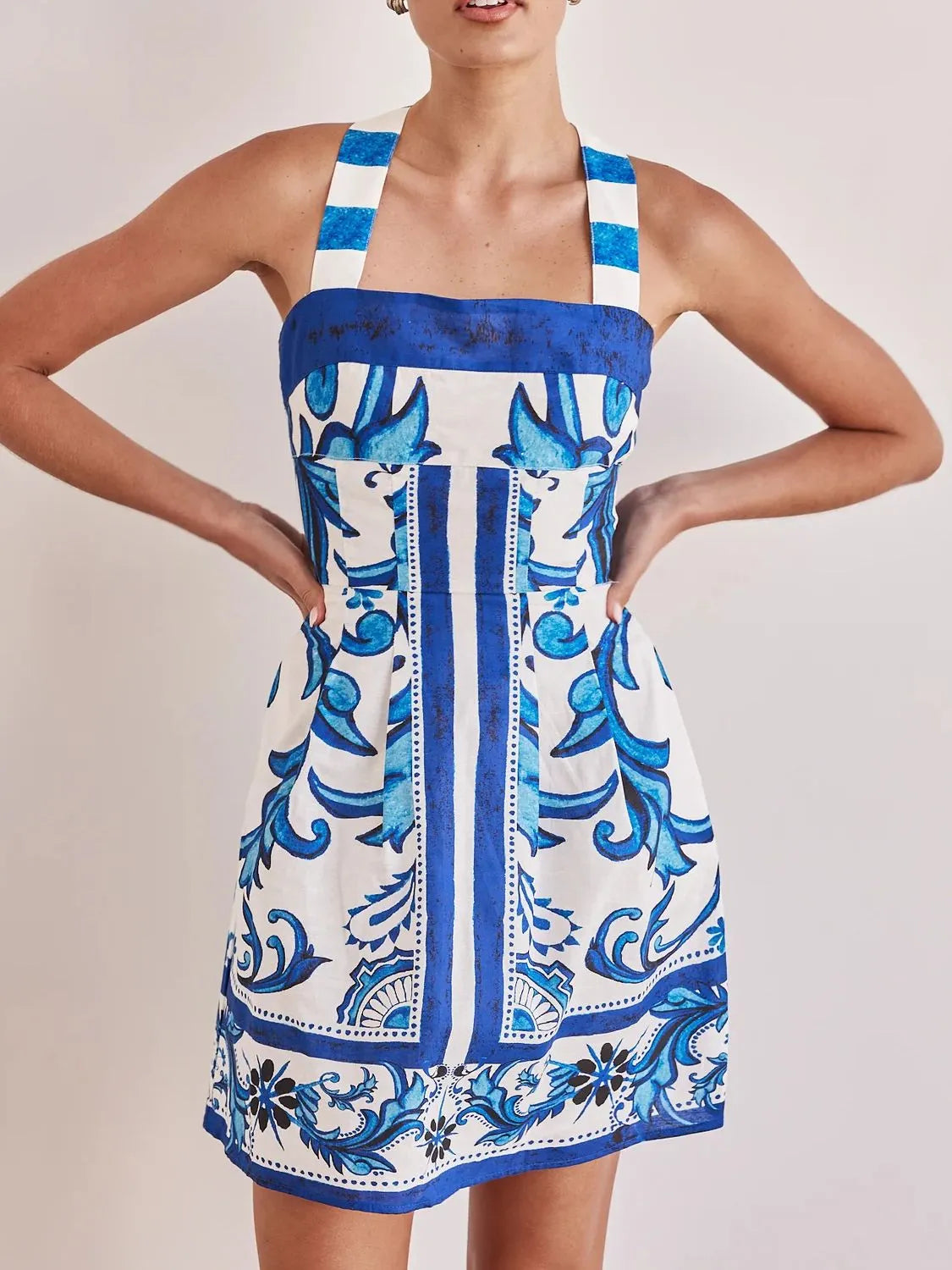 Printed Square Neck Midi Dress (2)