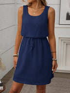 Waffle-knit Drawstring Mini Tank Dress (21)