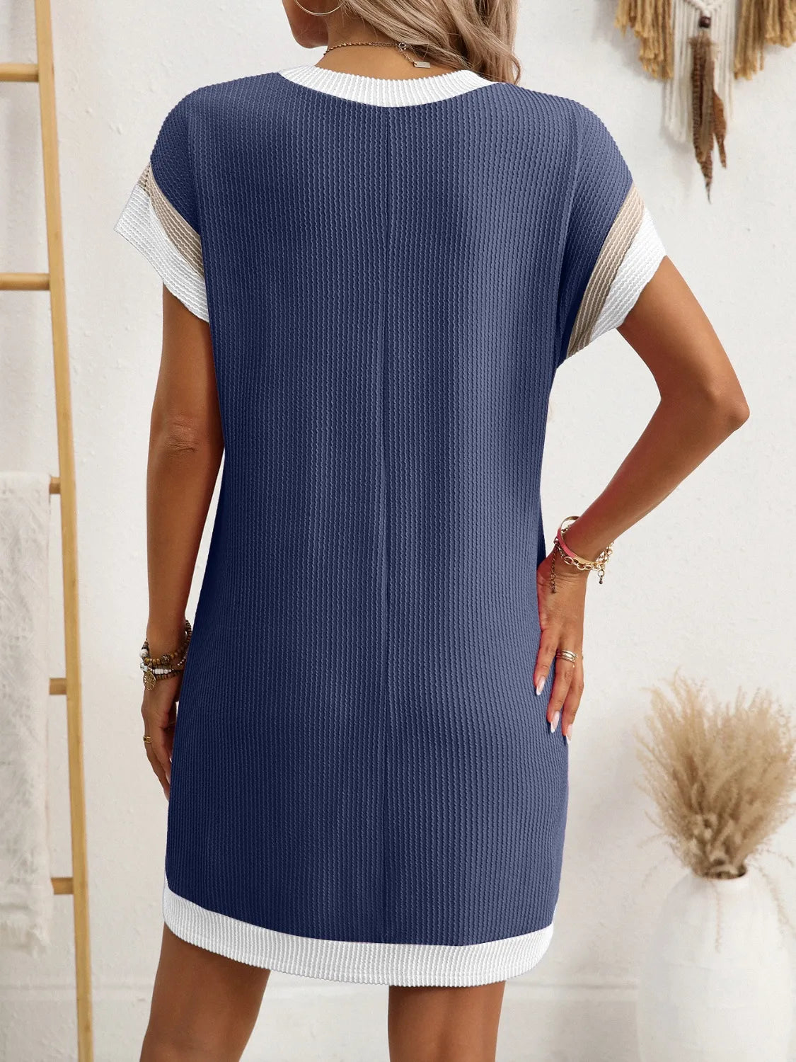 Round Neck Short Sleeve Mini Dress (15)