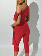Asymmetrical One-shoulder Top Capris Set (8)