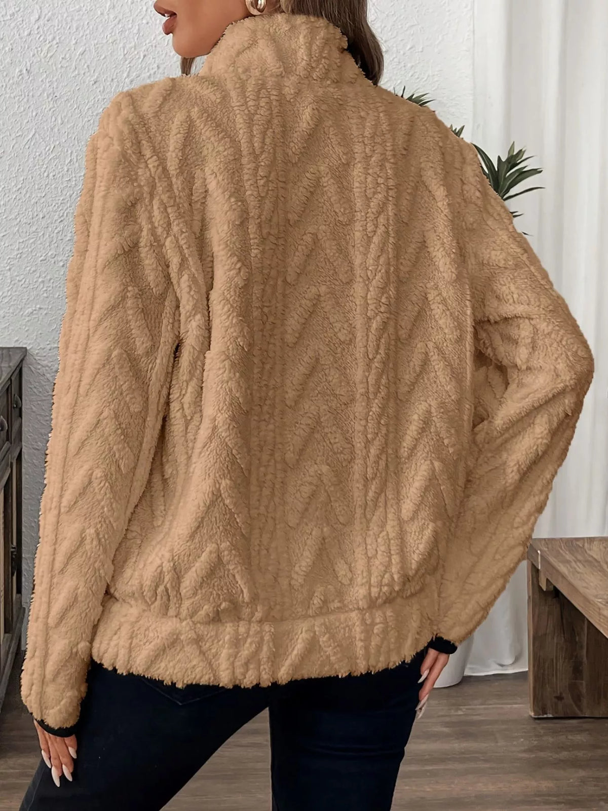 Full Size Half Zip Kangaroo Pocket Sweatshirt Plus (17)
