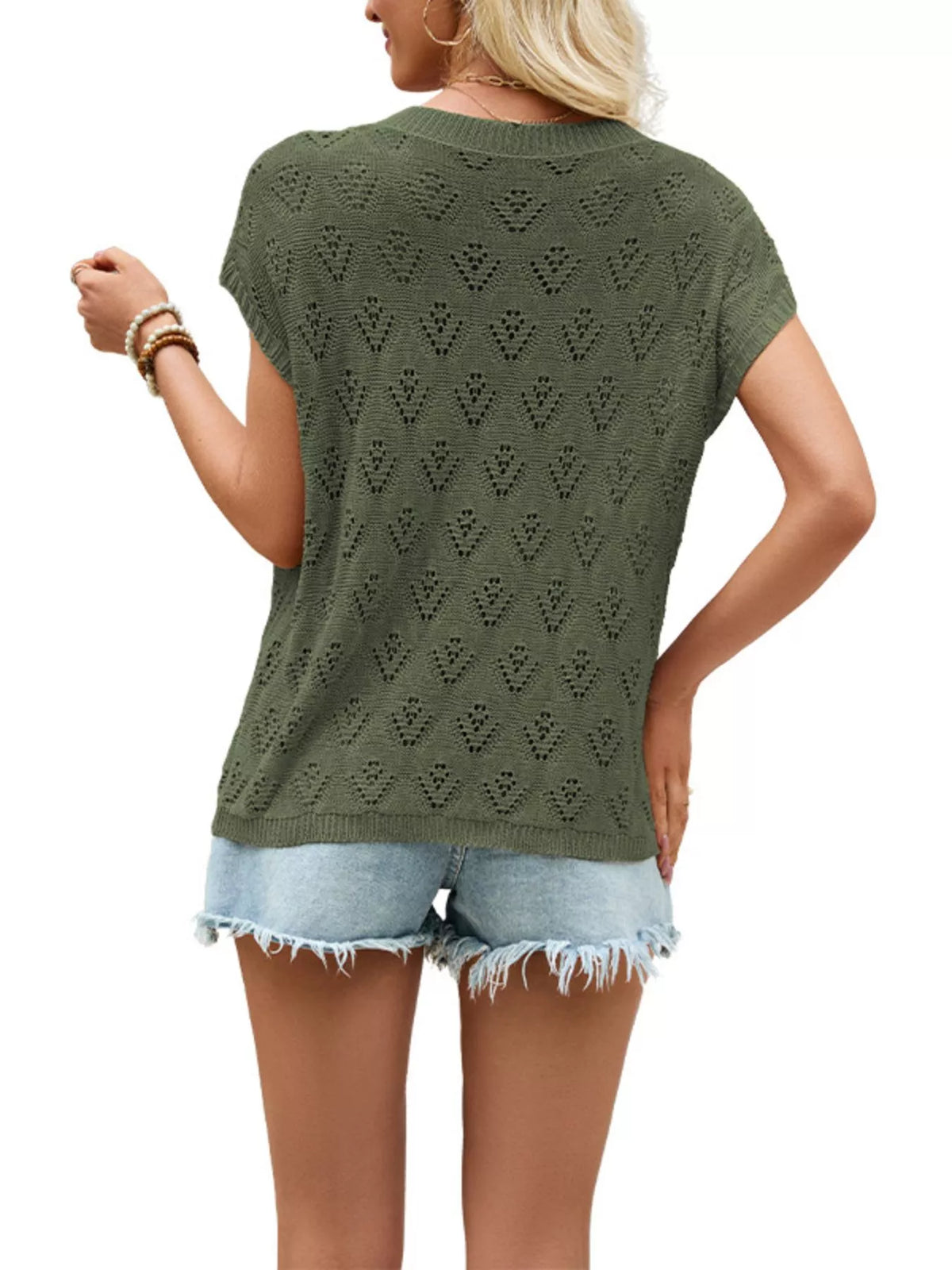Openwork Short Sleeve Knit Top (10)