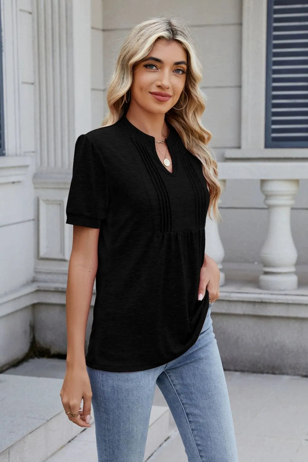 Notched Short Sleeve Top (7)