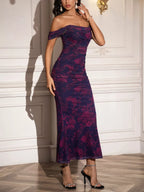 Off-shoulder Ruched Floral Mermaid Dress (35)