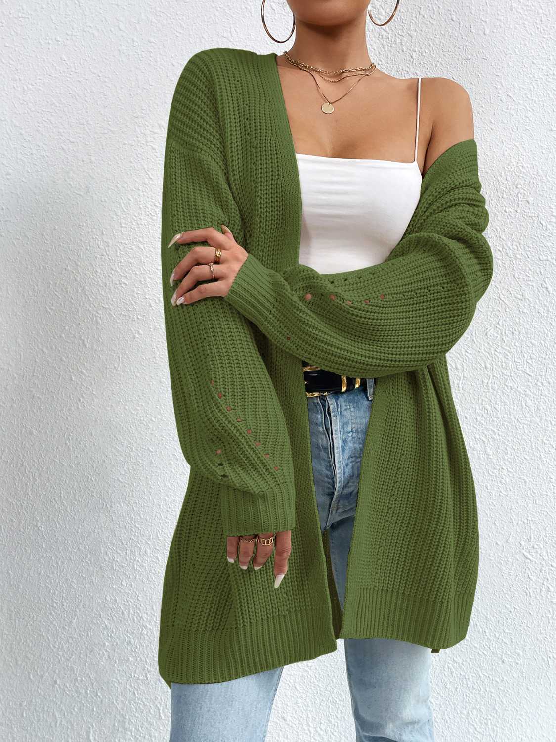 Open Front Dropped Shoulder Slit Cardigan (19)
