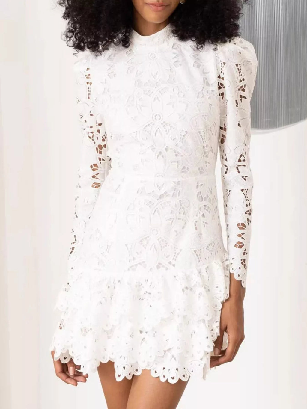 Lace Mock Neck Long Sleeve Mini Dress (7)