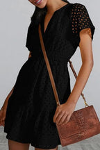 Eyelet Notched Short Sleeve Mini Dress (5)