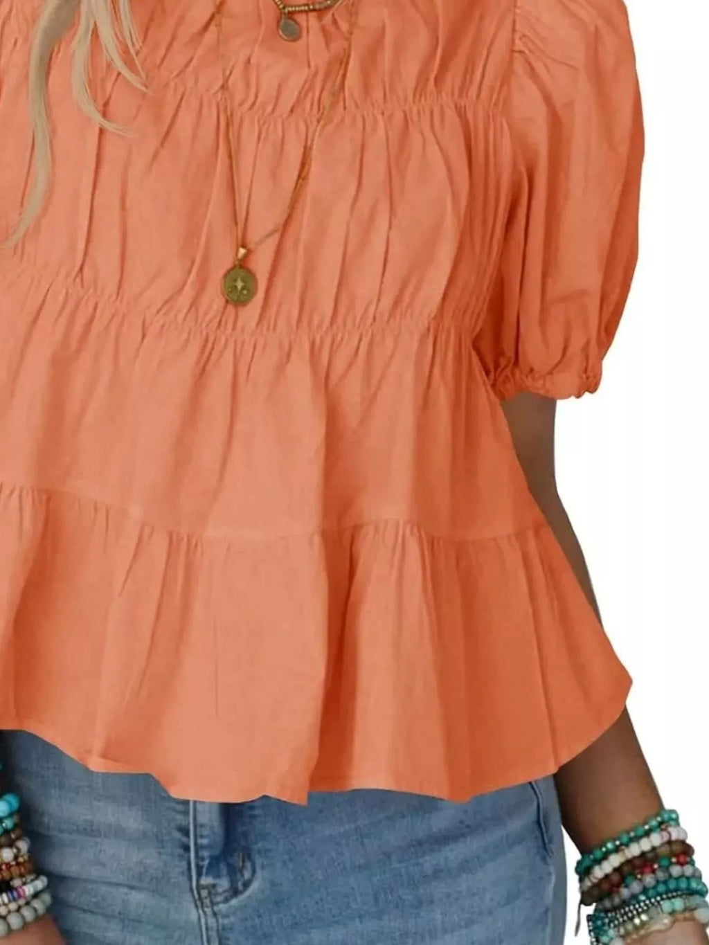 Ruched Tiered Puff Sleeve Blouse (18)