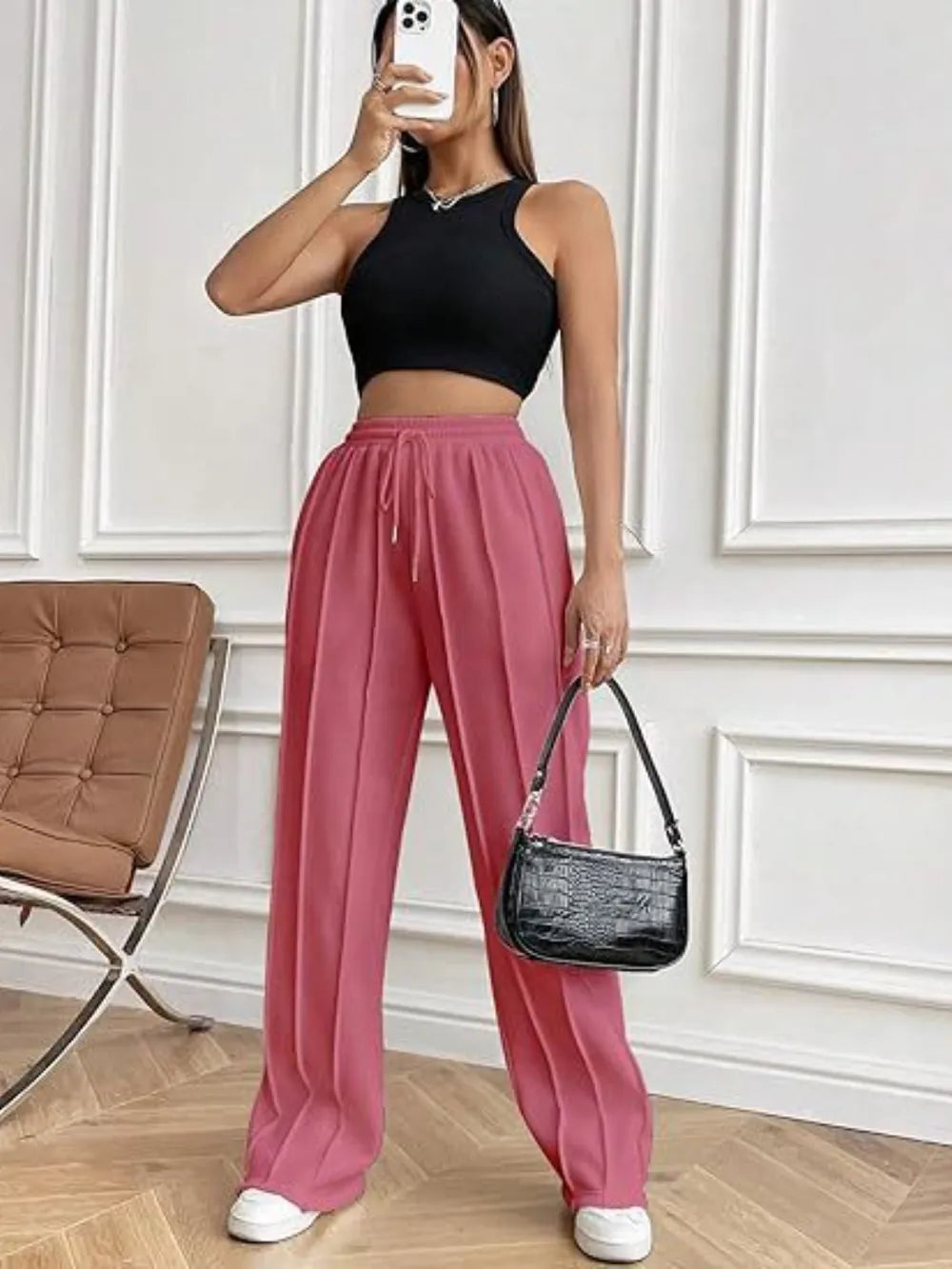 Drawstring Wide Leg Pants Pockets (8)