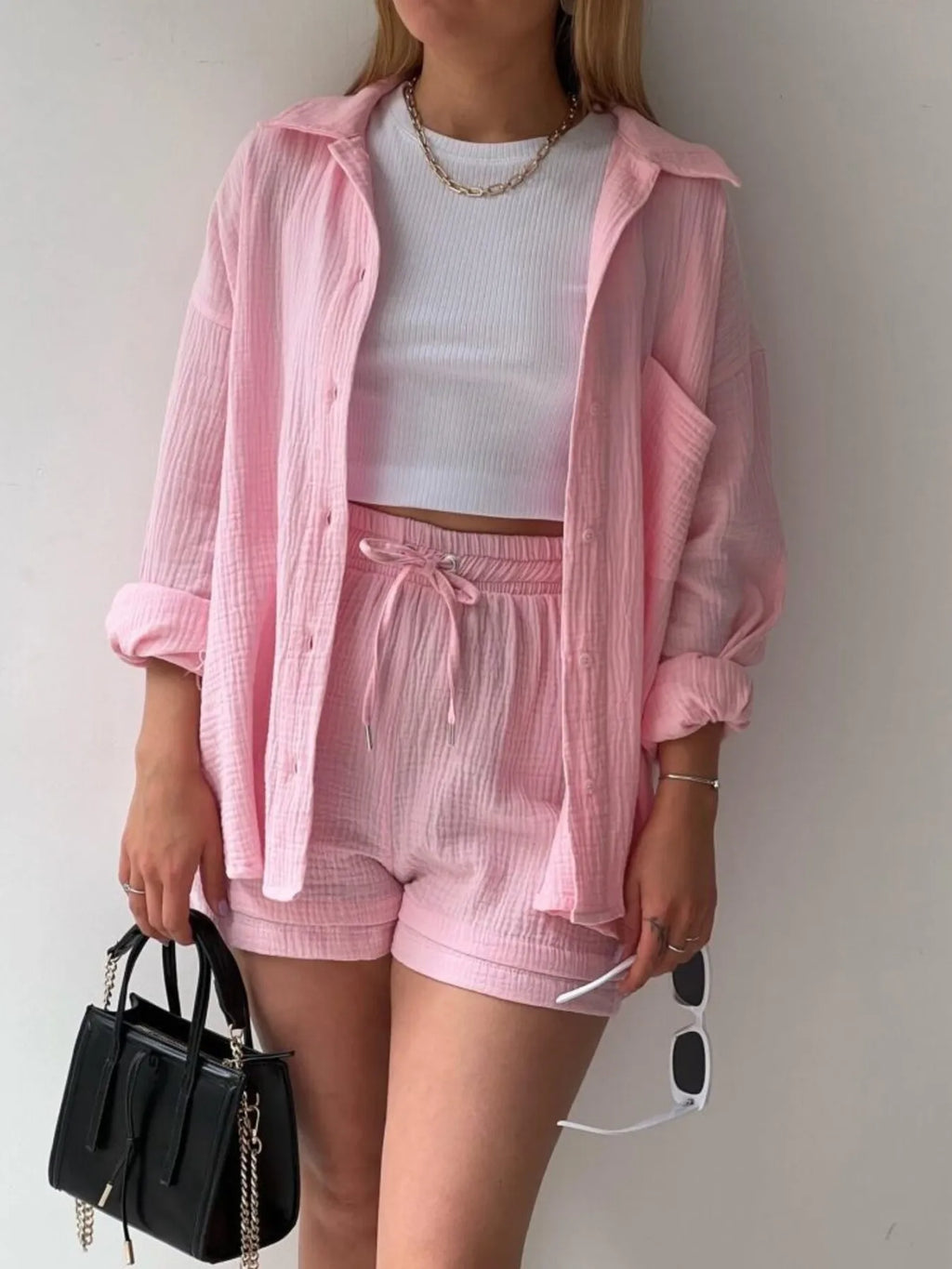 Button Up Shirt Shorts Set (23)